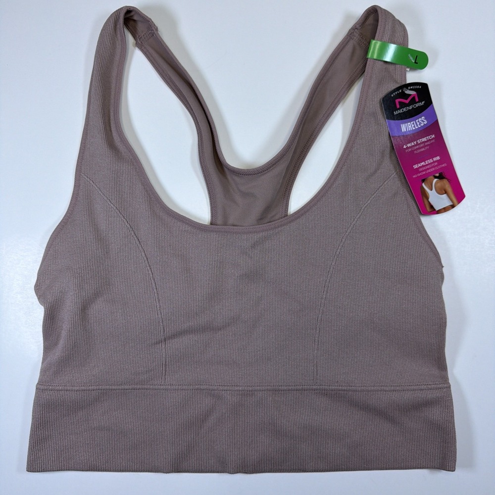 Maidenform Women's Feel Good Seamless Wireless Crop Tank Bra DM2304 Mocha Large
